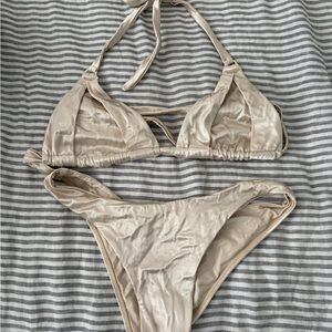 Monday Swimwear Shimmer Cream Triangle Bikini Set